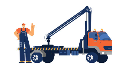 Tow truck driver or repair service worker, flat vector illustration isolated on white background.