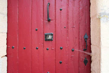 wood door of a castle in france 