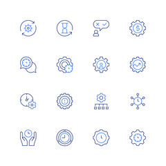 Manager icon set. Editable stroke. Thin line icon. Duotone color. Containing setup, hourglass, candidate, money management, coordination, productivity, network, management, time management.