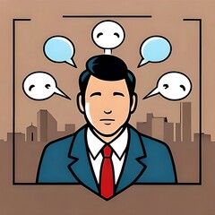 Effective Communication: Mastering Verbal Skills, Storytelling, Public Speaking, and Confident Message Delivery, confidence businessman talking with multiple speech bubbles. vector art