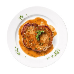 Escalope De Veau On White Plate, French Dish. On An Isolated Transparent Background, Png. Generative AI