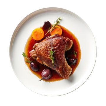 Confit De Canard On White Plate, French Dish. On An Isolated Transparent Background, Png. Generative AI