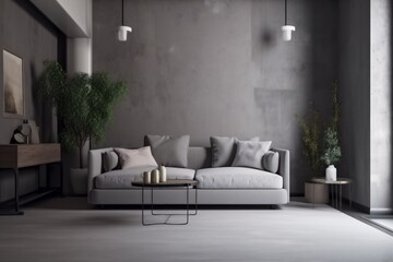 interior background contemporary stylish white room apartment carpet indoor concrete wall grey. Generative AI. Generative AI