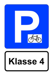 Illustration eines blauen Parkplatzschildes für Fahrräder mit der Aufschrift 