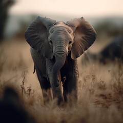 Fototapeta na wymiar African Elephant in Serengeti, Baby Elephant in African Savannah South Africa Elephant Sanctuary