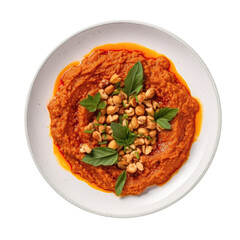 Muhammara On White Plate, Lebanese Dish. On An Isolated Transparent Background, Png. Generative AI