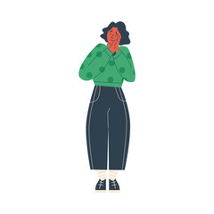 Woman experiences a pleasant surprise flat vector illustration isolated.
