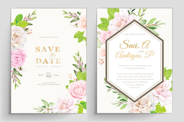 beautiful soft pink roses invitation card and background