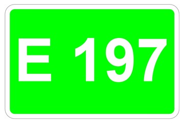 Illustration eines Europastraßenschildes der E 197 in Europa	