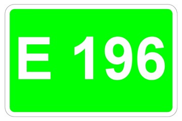Illustration eines Europastraßenschildes der E 196 in Europa	