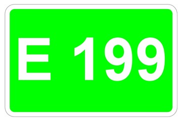 Illustration eines Europastraßenschildes der E 199 in Europa	