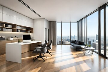 Living room interior with panoramic windows