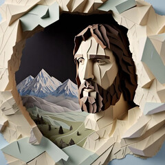 Chrsitian paper art style of Jesus Christ in desert