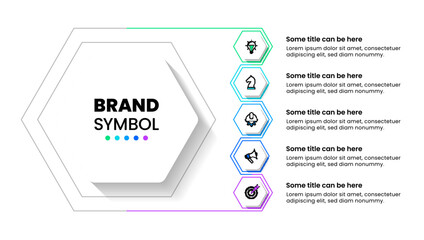 Infographic template. 5 connected hexagons with icons