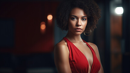 Attractive woman dressed in bright red - Generative AI, AI generated Generative AI