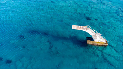Aerial birds eye view photo taken by drone of Rhodes island town Elli beach a popular summer...