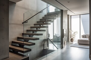 Luxury Interior Staircase, modern design, sleek design, bright sunlight