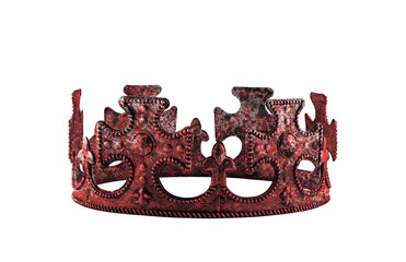 King or Queen's old crown in red blood isolated on white background with clipping path