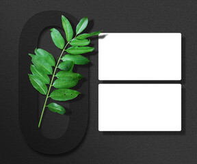 Minimal business card mockup with leaves black background