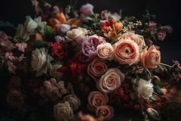 Obraz na płótnie Canvas Diverse bridal flower arrangement. Generative AI