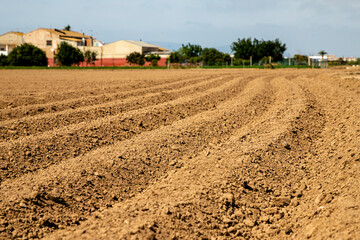 plowed field of red and fertile soil, awaiting planting
