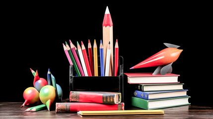 Books and pencils were provided by Rocket Ske for back to school - generative ai.