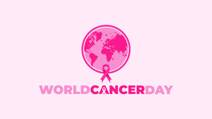 world cancer day background with earth and ribbon