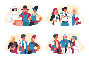 Fototapeta premium Female characters of different occupations collection, flat vector isolated.