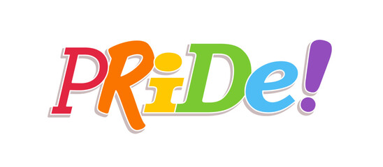 Pride lettering with rainbow flag colors. Different style letters forming the Pride word.