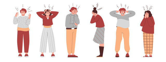 Stress and tense people cartoon characters flat vector illustration isolated. © Kudryavtsev