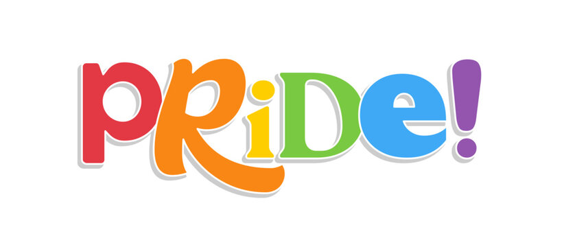 Pride lettering with rainbow flag colors. Different style letters forming the Pride word.