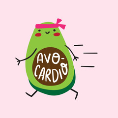 Avo-cardio. Funny vector illustration on pink background.