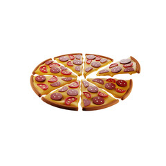3D rendering of a pizza with pepperoni. Isolated illustration 