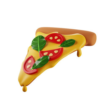 Delicious 3D rendering of a Pizza Margherita slice, perfect for your pizza delivery or food-related project. Isolated illustration