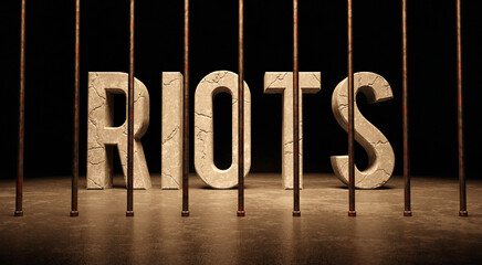 Riots text word behind bars wide banner