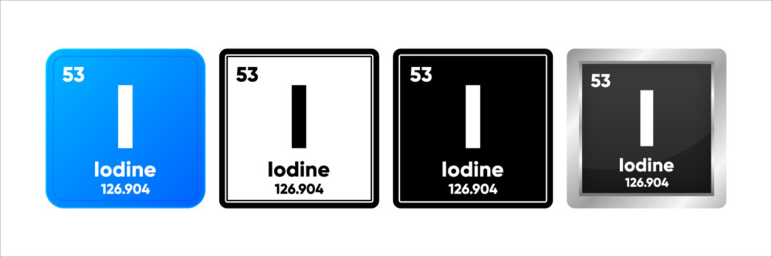 Iodine chemical element with 53 atomic number, atomic mass and electronegativity values. Periodic table concept. Logo in four design. Simple black, realistic and color logo. Vector Generative AI