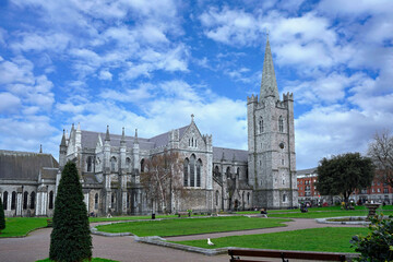 St. Patrick's Cathedral in Dublin, viewed from the adjacent park - 598621192
