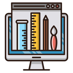 illustration of a monitor with design tools