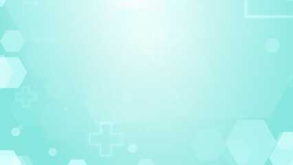 Abstract hexagon cross geometric blue green pattern medical background.
