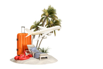 Coconut tree and beach objects isolated on white background