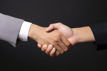 Business agreement handshake hand gesture on dark background