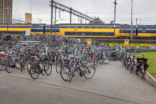 Eindhoven, the Netherlands, 04-10-2023: Typical Dutch image, huge numbers of bicycles parked at the train station of the city of Eindhoven in the province of North Brabant, the Netherlands