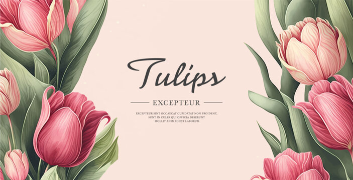 Vector watercolor banner with beautiful tulips flowers for spring or summer holiday, women's day, mother's day, wedding