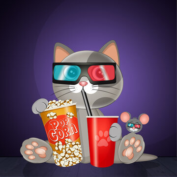 illustration of cat at the cinema