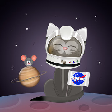 funny illustration of astronaut cat