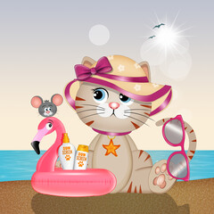 illustration of cat at the sea