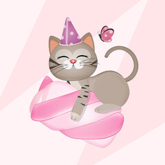 illustration of kitten on marshmallow