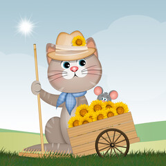 funny illustration of farmer cat