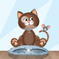 illustration of cat on the pillow