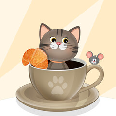 illustration of kitten in the cup